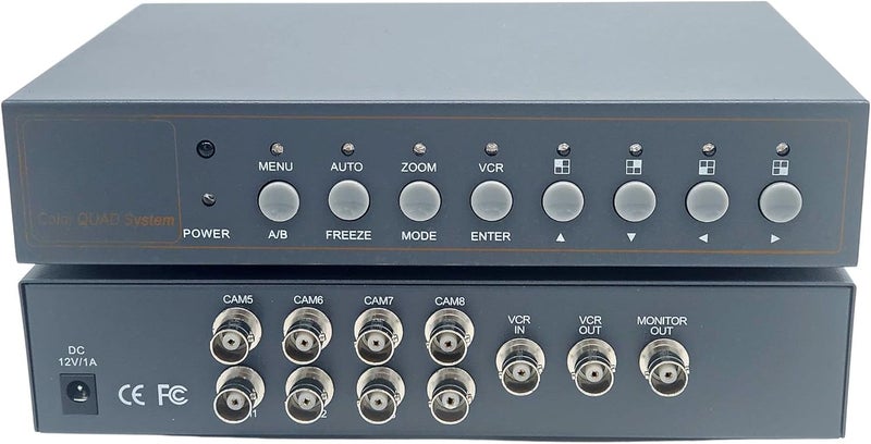 Evertech 8 Channel Analog CCTV Video Multiplexer Color Quad Processor Screen Splitter with Remote Control - Image 1